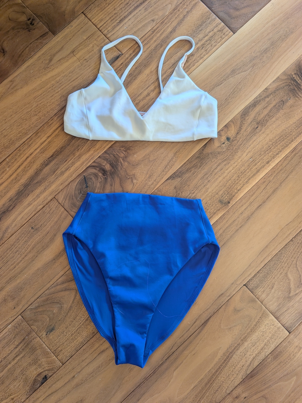Left On Friday White & Blue High-Waist Two-Piece Swim Set